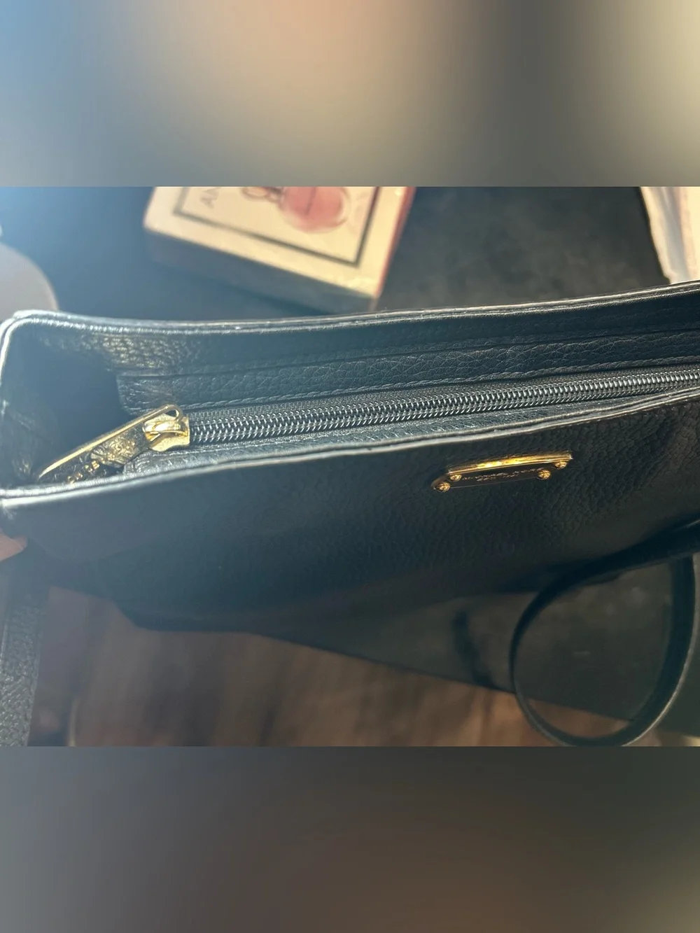 Michael Kors Black Leather Pebbled Tote with Gold Logo Plaque ~ EC